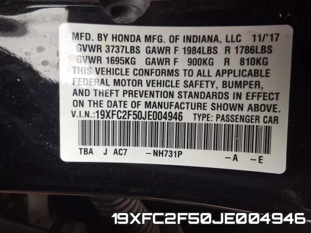 19XFC2F50JE004946 фото 2