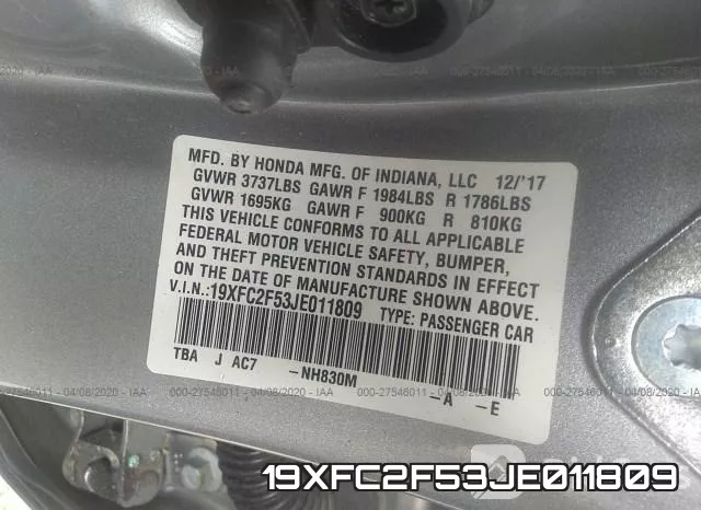 19XFC2F53JE011809 фото 10