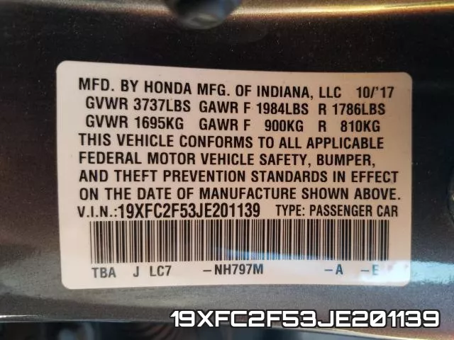 19XFC2F53JE201139 фото 2