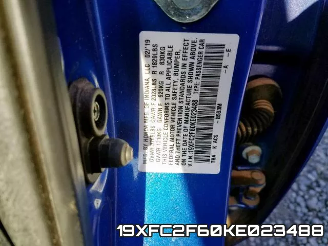 19XFC2F60KE023488 фото 2