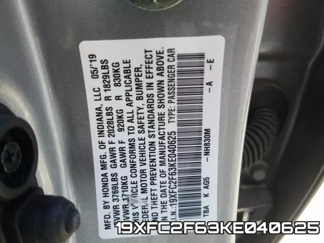 19XFC2F63KE040625 фото 2