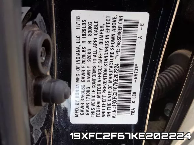19XFC2F67KE202224 фото 2