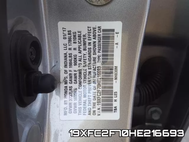 19XFC2F70HE216693 фото 2