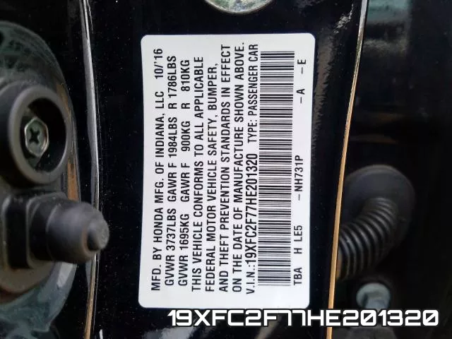 19XFC2F77HE201320 фото 2