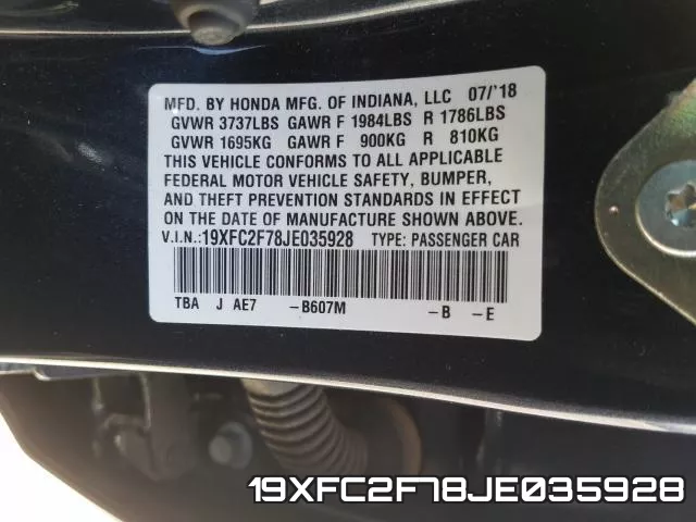 19XFC2F78JE035928 фото 2