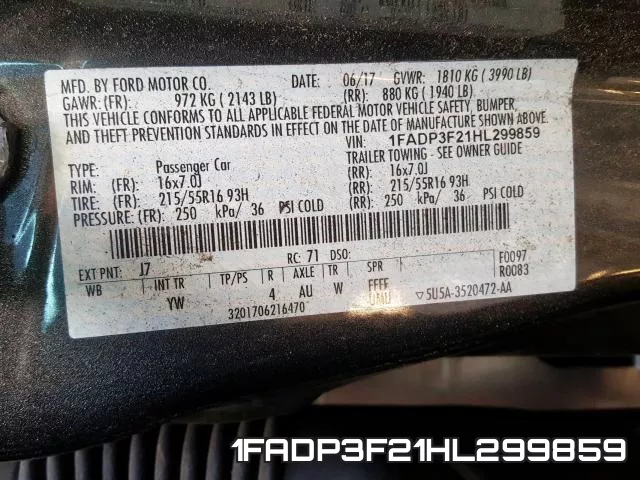 1FADP3F21HL299859 фото 2