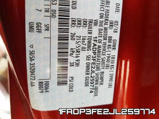 1FADP3FE2JL259774 фото 2