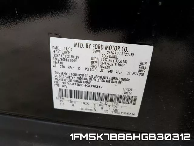 1FM5K7B86HGB30312 фото 2