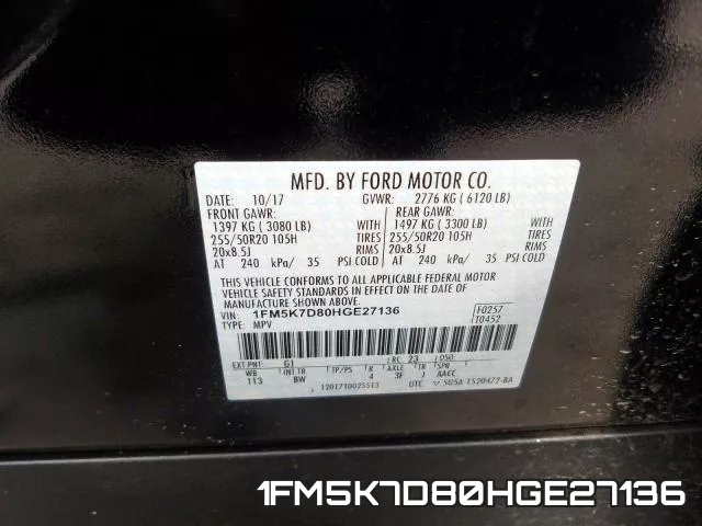 1FM5K7D80HGE27136 фото 2
