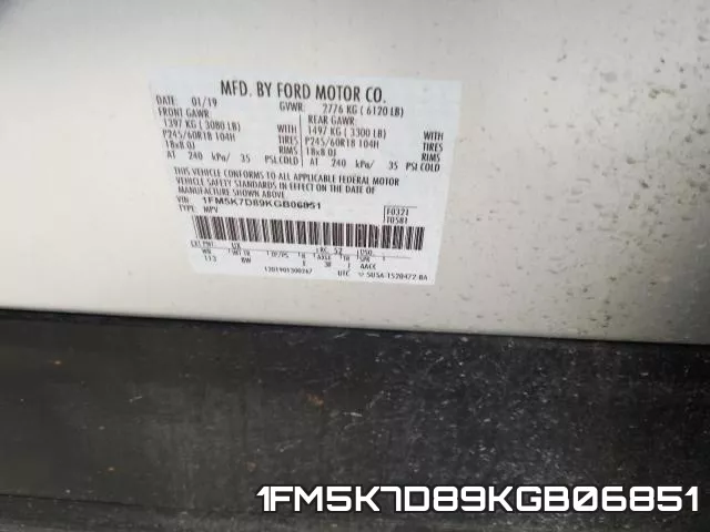 1FM5K7D89KGB06851 фото 2