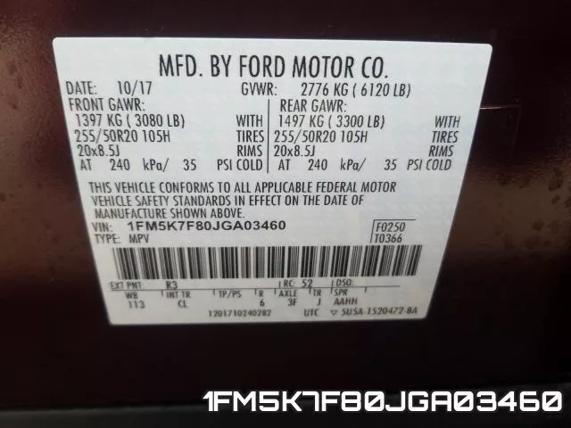 1FM5K7F80JGA03460 фото 2