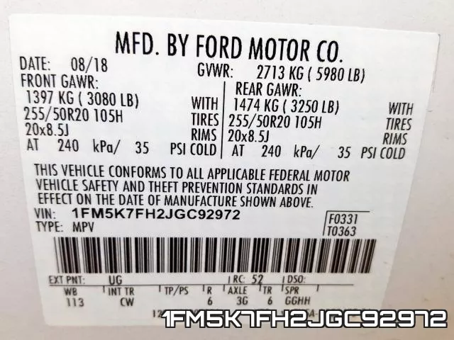 1FM5K7FH2JGC92972 фото 2