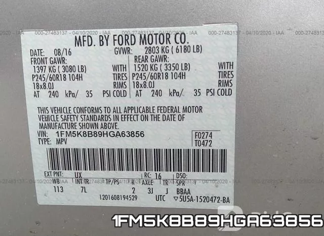 1FM5K8B89HGA63856 фото 10