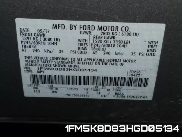 1FM5K8D83HGD05134 фото 2