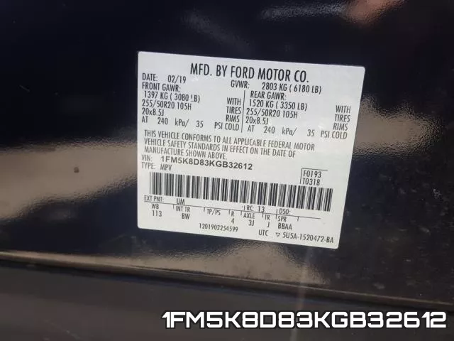 1FM5K8D83KGB32612 фото 2