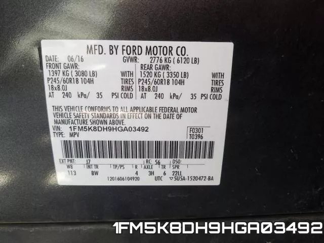 1FM5K8DH9HGA03492 фото 2