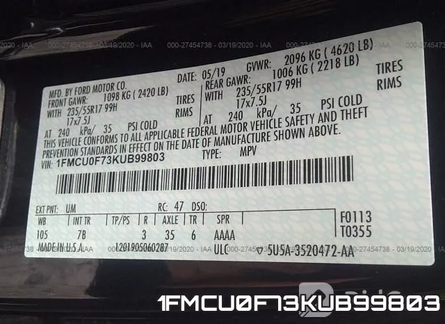 1FMCU0F73KUB99803 фото 10