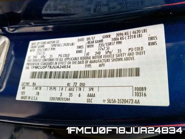 1FMCU0F78JUA24834 фото 2