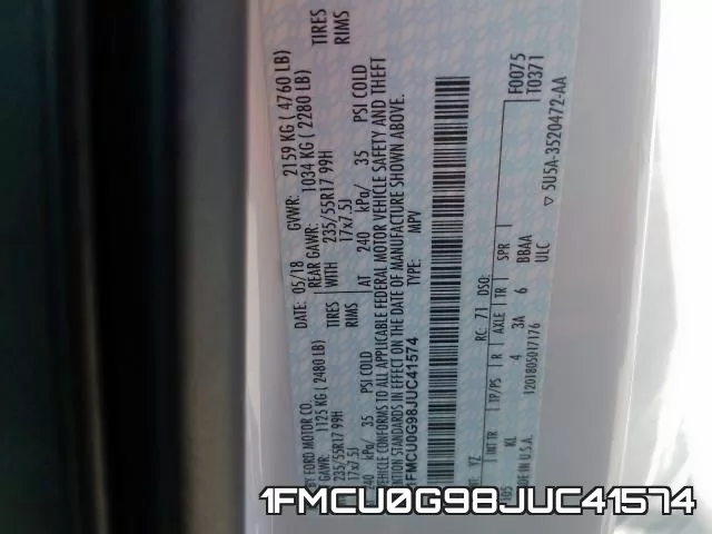1FMCU0G98JUC41574 фото 2