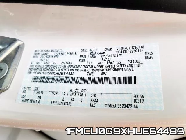 1FMCU0G9XHUE64483 фото 2