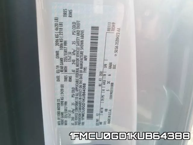 1FMCU0GD1KUB64388 фото 2
