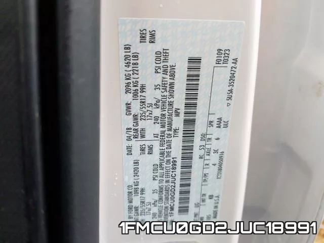 1FMCU0GD2JUC18991 фото 2