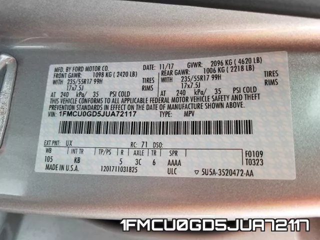 1FMCU0GD5JUA72117 фото 2