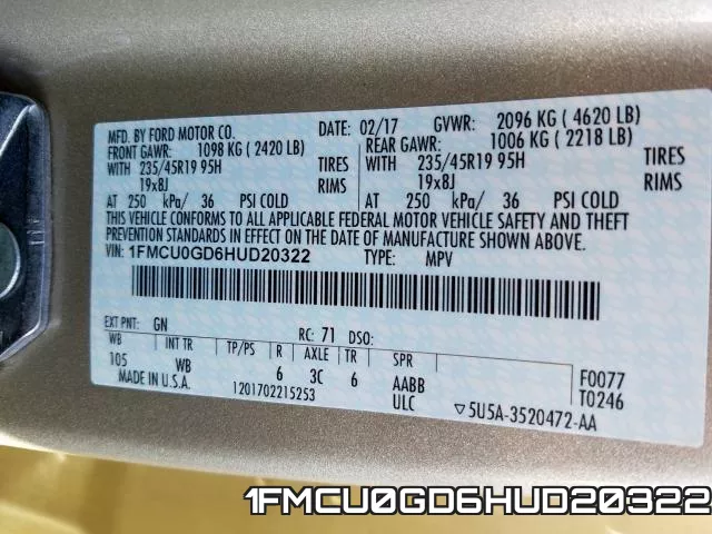 1FMCU0GD6HUD20322 фото 2
