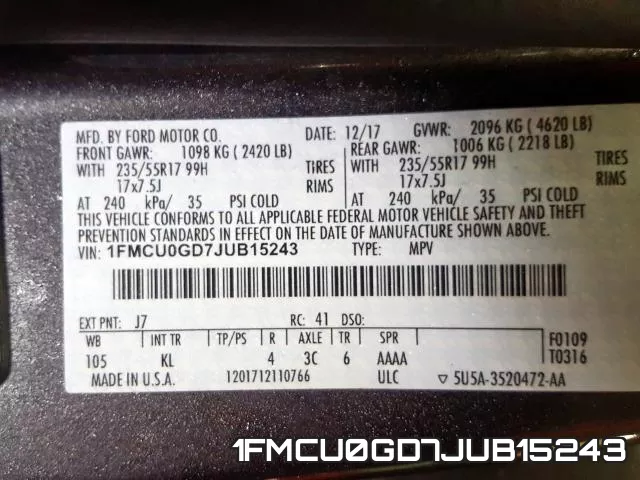 1FMCU0GD7JUB15243 фото 2