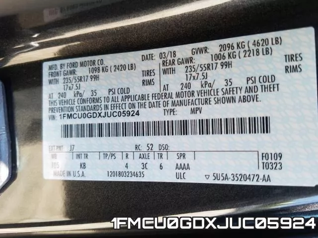 1FMCU0GDXJUC05924 фото 2