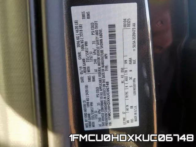 1FMCU0HDXKUC06748 фото 2