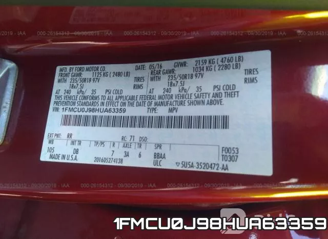 1FMCU0J98HUA63359 фото 10
