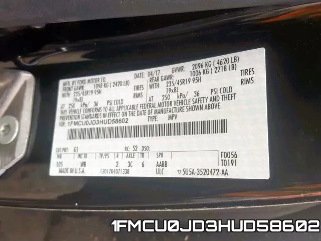 1FMCU0JD3HUD58602 фото 2