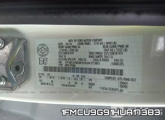 1FMCU9G91HUA17383 фото 10