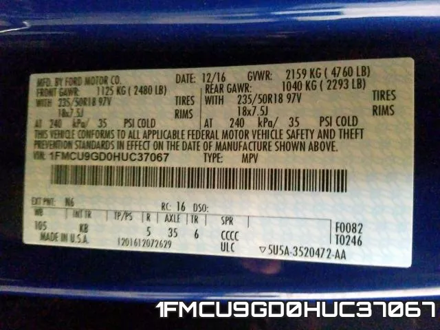1FMCU9GD0HUC37067 фото 2