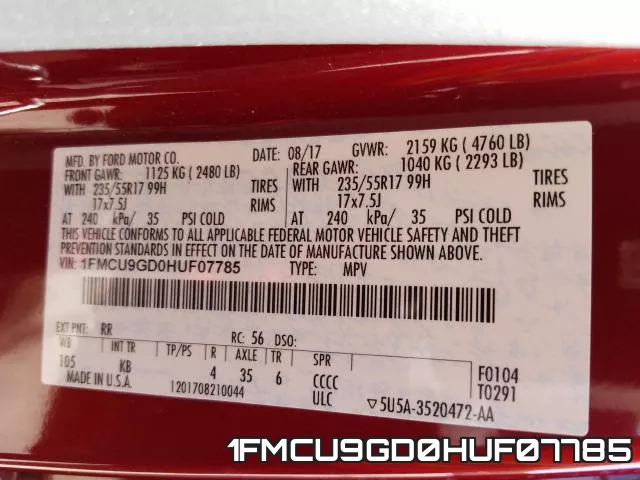 1FMCU9GD0HUF07785 фото 2