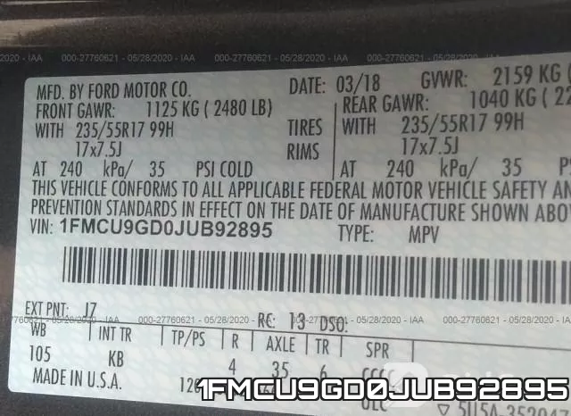 1FMCU9GD0JUB92895 фото 10