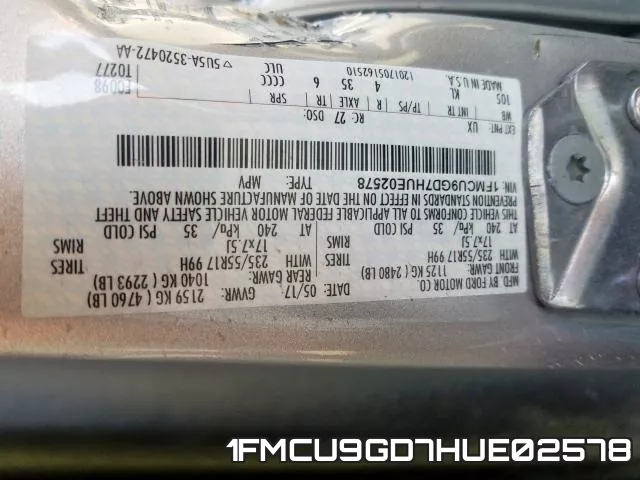 1FMCU9GD7HUE02578 фото 2