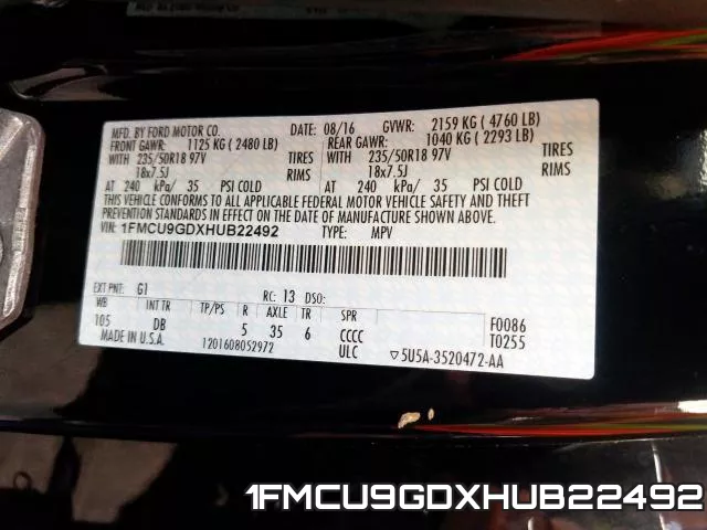 1FMCU9GDXHUB22492 фото 2