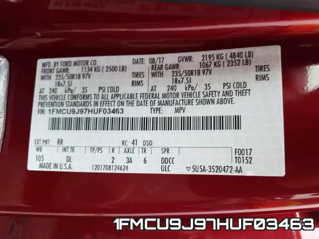 1FMCU9J97HUF03463 фото 2
