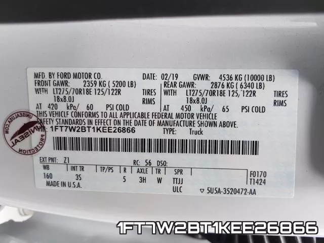1FT7W2BT1KEE26866 фото 2