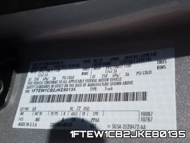 1FTEW1CB2JKE80135 фото 2