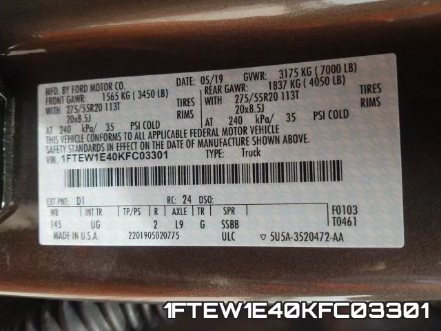 1FTEW1E40KFC03301 фото 2