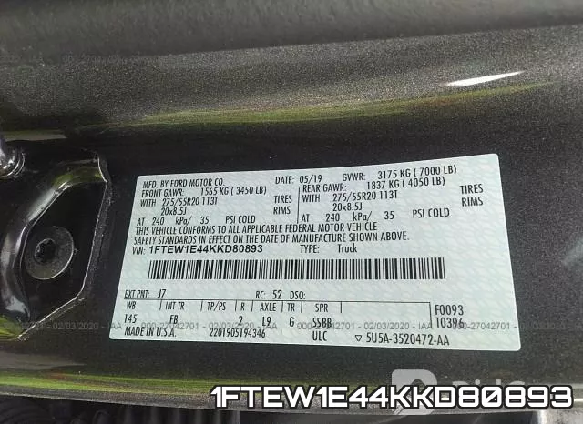 1FTEW1E44KKD80893 фото 10