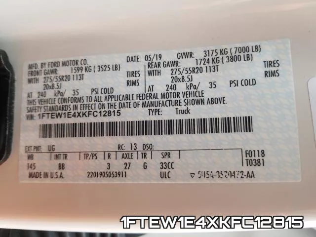 1FTEW1E4XKFC12815 фото 2