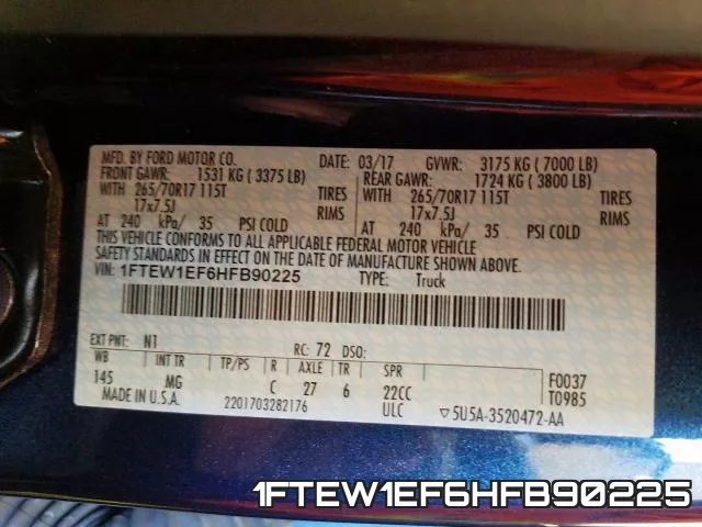 1FTEW1EF6HFB90225 фото 2