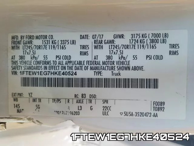 1FTEW1EG7HKE40524 фото 2