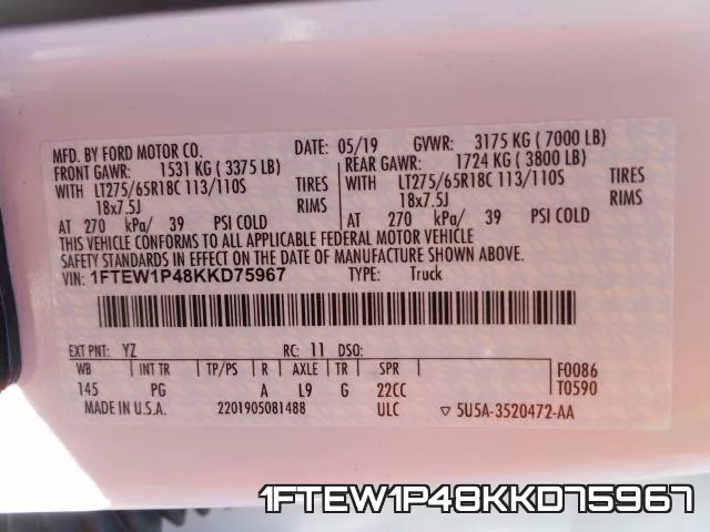 1FTEW1P48KKD75967 фото 2