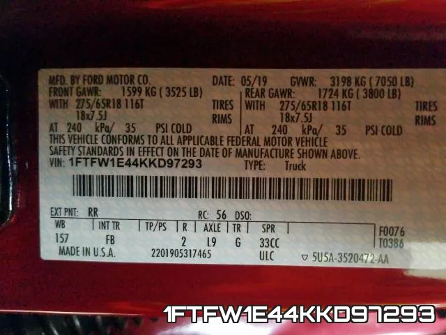 1FTFW1E44KKD97293 фото 2