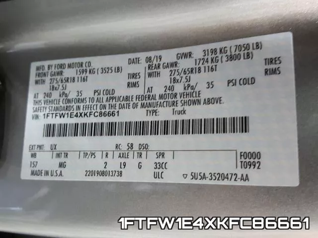 1FTFW1E4XKFC86661 фото 2